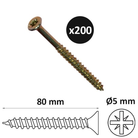 ING - Vis à bois Torx tête fraisée Ø5mm x longueur 80mm - Boite de 200 - Réf : INGA199332