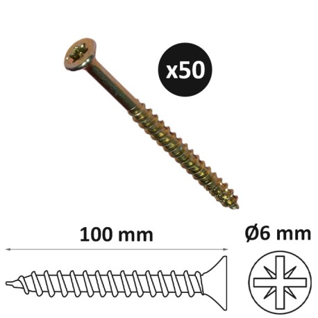 ING - Vis à bois Torx tête fraisée Ø6 mm x longueur 100mm - Sachet de 50 - Réf : INGA851822