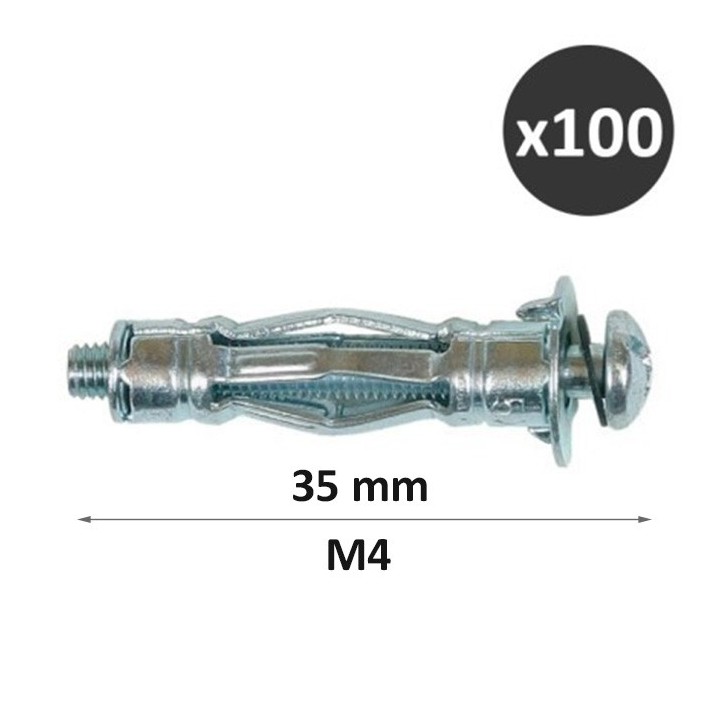 ING - Cheville Brik matériaux creux - M4x35 mm - idéale plaque de plâtre - Boite de 100 - Réf : INGA506113