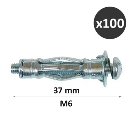 ING - Cheville Brik matériaux creux - M6x37 mm - idéale plaque de plâtre - Boite de 100 - Réf : INGA506130
