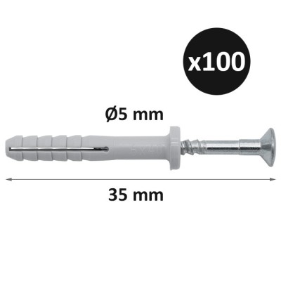 ING - Cheville à frapper Tape-Vis tête plate - Ø5mm x 35mm - Boîte de 100 - Réf : INGA270060