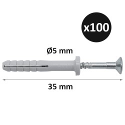 ING - Cheville à frapper Tape-Vis tête plate - Ø5mm x 35mm - Boîte de 100 - Réf : INGA270060