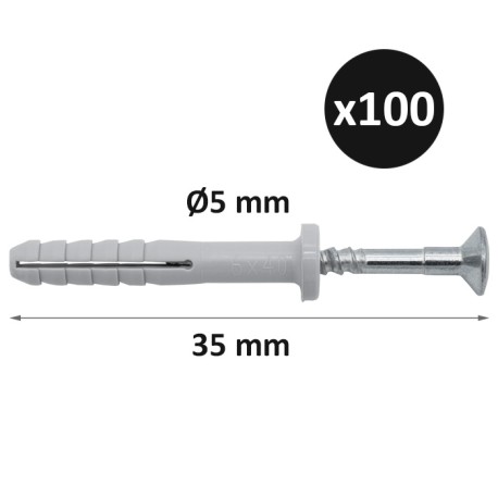 ING - Cheville à frapper Tape-Vis tête plate - Ø5mm x 35mm - Boîte de 100 - Réf : INGA270060