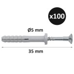 ING - Cheville à frapper Tape-Vis tête plate - Ø5mm x 35mm - Boîte de 100 - Réf : INGA270060