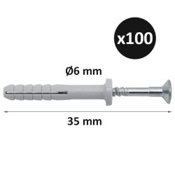 ING - Cheville à frapper Tap-Vis tête plate - Ø6mm x longueur 35 mm - Boîte de 100 - Réf : INGA270075