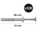 ING - Cheville à frapper Tap-Vis tête plate - Ø6mm x longueur 35 mm - Boîte de 100 - Réf : INGA270075