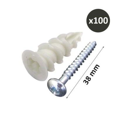 ING - Chevilles plak nylon + Vis - Ø4 à 4,2mm - Longueur 38 mm - Boîte de 100 - Réf : INGA200040