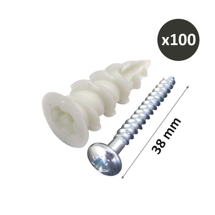 ING - Chevilles plak nylon + Vis - Ø4 à 4,2mm - Longueur 38 mm - Boîte de 100 - Réf : INGA200040