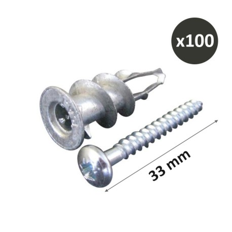 ING - Chevilles plak metal + Vis - Ø4 à 4,2mm - Longueur 33 mm - Boîte de 100 - Réf : INGA200010