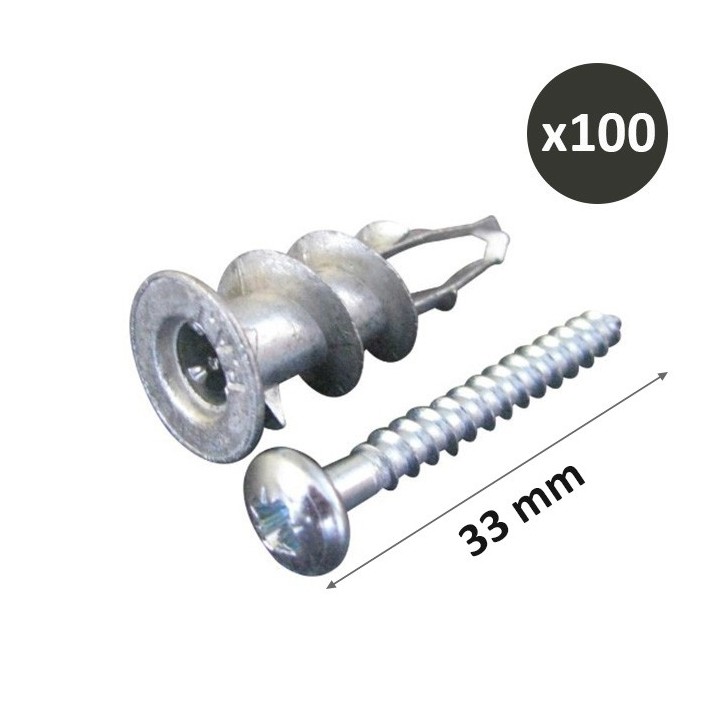 ING - Chevilles plak metal + Vis - Ø4 à 4,2mm - Longueur 33 mm - Boîte de 100 - Réf : INGA200010