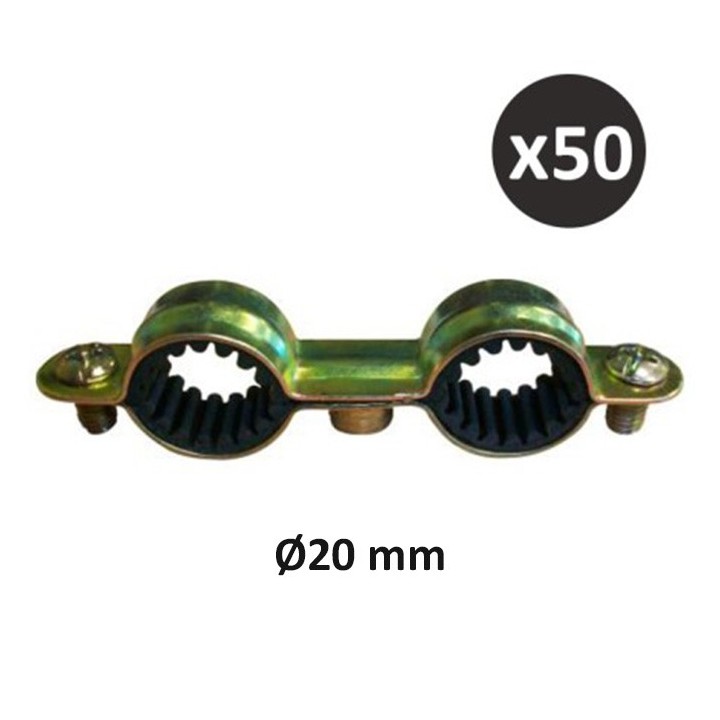 ING - Collier sanitaire double isolé pour fixation de tuyauteries - ∅20 mm - Boîte de 50 - Réf : INGA501840