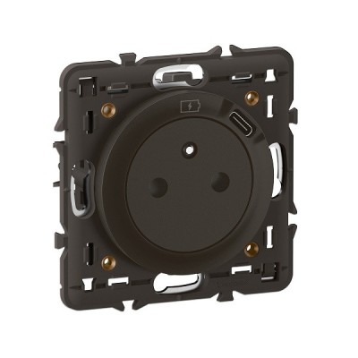 Legrand Céliane - Prise Surface avec prise USB Type-C intégré avec support et enjoliveur Noir- Réf : CN0140