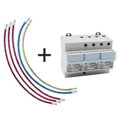 Kit Parafoudre + 5 cordons de raccordement - 16mm² - 40cm - 3 Rouges - 1 bleu - 1 vert/jaune - Réf : VRHTRI40-L-003953