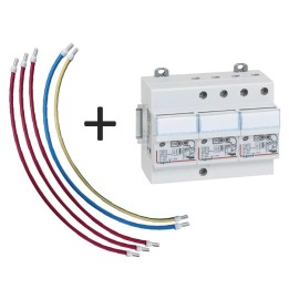 Kit Parafoudre + 5 cordons de raccordement - 16mm² - 40cm - 3 Rouges - 1 bleu - 1 vert/jaune - Réf : VRHTRI40-L-003973