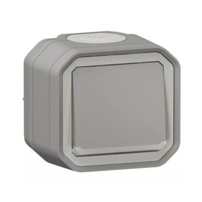 Legrand - Plexo - Poussoir NO lumineux 10A complet IP55 saillie - gris - Réf : 069722L