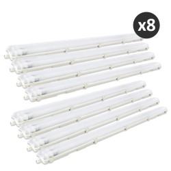 Bemko - Lot de 8 réglettes étanche 2x18W 4000K IP65 avec tubes LED OFFERTS - Réf : C11OHL120