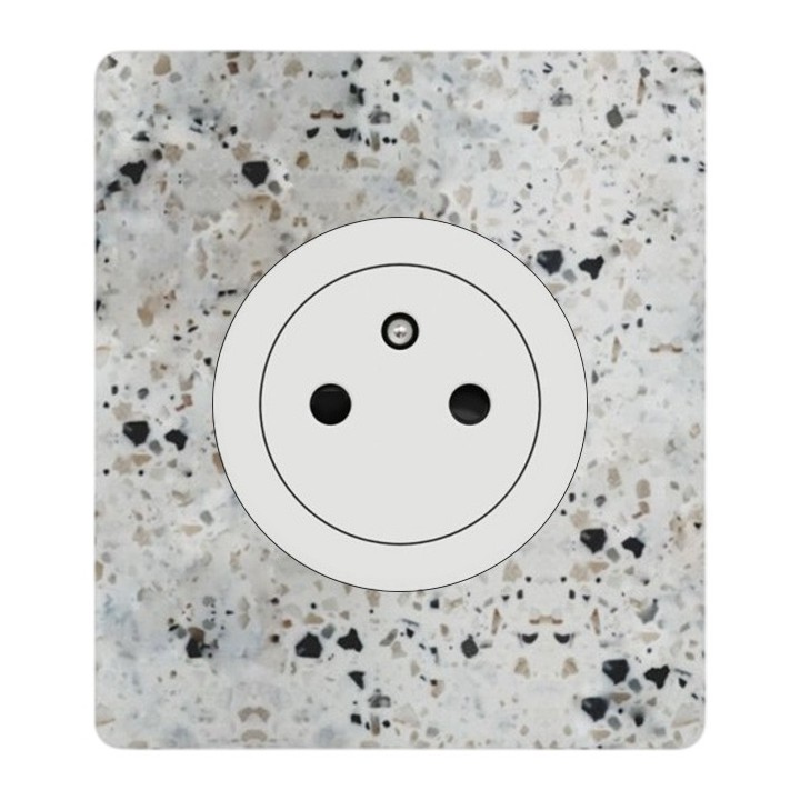 Schneider Odace - Prise 2P+T affleurante blanc craie - 10AX - avec plaque Architecte Terrazzo - Réf : S920052-PAT