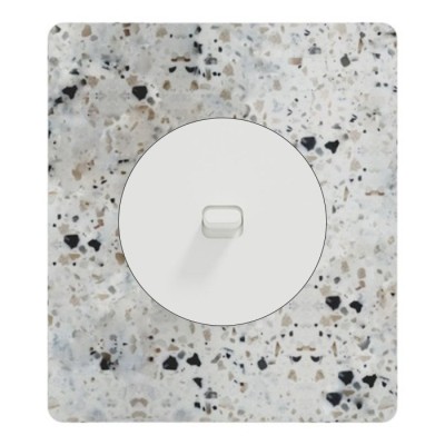 Schneider Odace - va-et-vient ou poussoir à levier 10AX blanc - avec plaque Architecte terrazzo - Réf : S920203-PAT