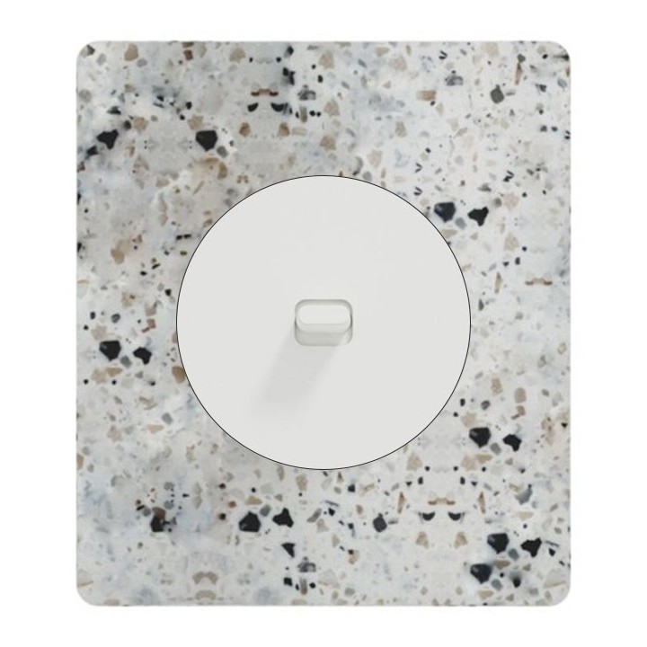 Schneider Odace - va-et-vient ou poussoir à levier 10AX blanc - avec plaque Architecte terrazzo - Réf : S920203-PAT