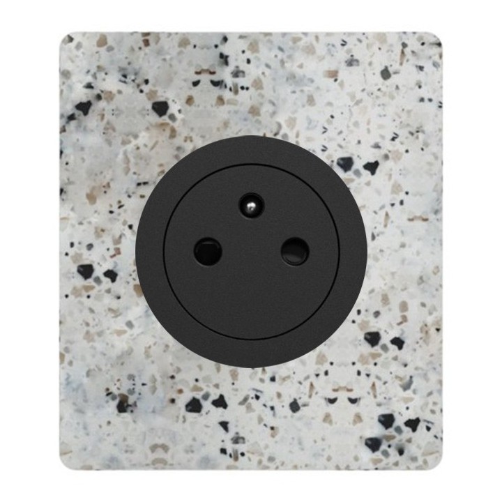 Schneider Odace - Prise 2P+T affleurante noir onyx- 10AX - avec plaque Architecte Terrazzo - Réf : S940052-PAT