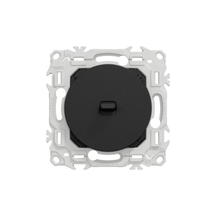 Schneider Odace - va-et-vient ou poussoir à levier noir onyx - 10AX - avec plaque Architecte laiton - Réf : S940203-PAL