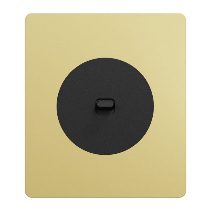 Schneider Odace - va-et-vient ou poussoir à levier noir onyx - 10AX - avec plaque Architecte laiton - Réf : S940203-PAL