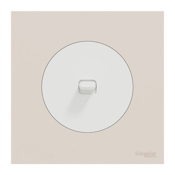 Schneider Odace - va-et-vient ou poussoir à levier blanc craie - 10AX - avec plaque de finition beige sable - Réf : S920203-PCS
