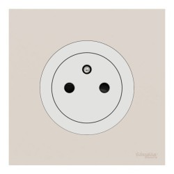 Schneider Odace - Prise 2P+T affleurante blanc craie - avec plaque de finition beige sable - bornes auto - Réf : S920052-PCB