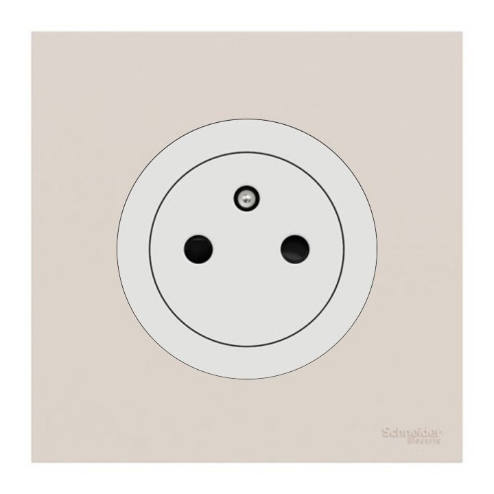 Schneider Odace - Prise 2P+T affleurante blanc craie - avec plaque de finition beige sable - bornes auto - Réf : S920052-PCB
