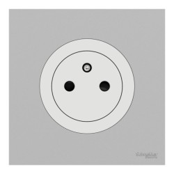 Schneider Odace - Prise 2P+T affleurante blanc craie - avec plaque de finition gris galet - bornes auto - Réf : S920052-PCGG