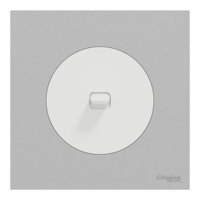 Schneider Odace - va-et-vient ou poussoir à levier blanc craie - 10AX - avec plaque de finition gris galet - Réf : S920203-PCGG