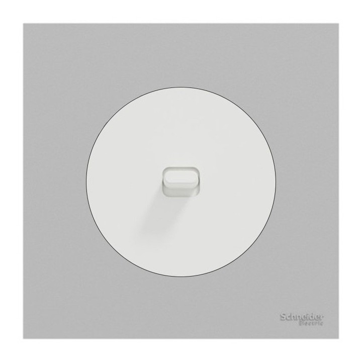 Schneider Odace - va-et-vient ou poussoir à levier blanc craie - 10AX - avec plaque de finition gris galet - Réf : S920203-PCGG