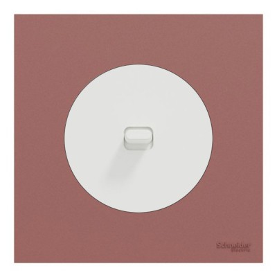 Schneider Odace - va-et-vient ou poussoir à levier blanc craie - 10AX - avec plaque de finition rose grenat - Réf : S920203-PCR