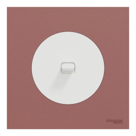 Schneider Odace - va-et-vient ou poussoir à levier blanc craie - 10AX - avec plaque de finition rose grenat - Réf : S920203-PCR