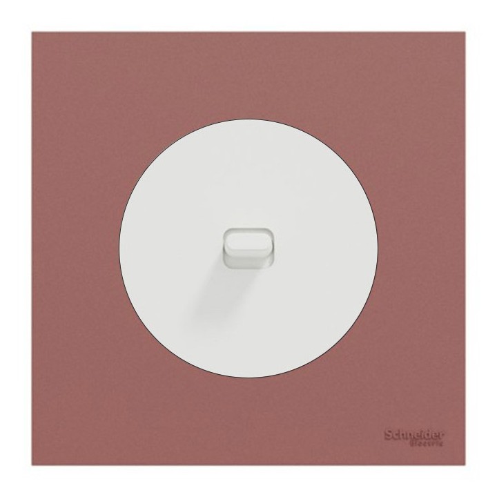 Schneider Odace - va-et-vient ou poussoir à levier blanc craie - 10AX - avec plaque de finition rose grenat - Réf : S920203-PCR