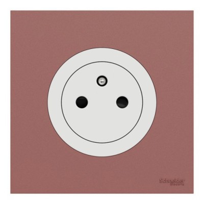 Schneider Odace - Prise 2P+T affleurante blanc craie - avec plaque de finition rose grenat - bornes auto - Réf : S920052-PCR