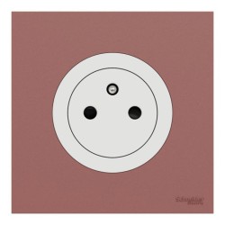 Schneider Odace - Prise 2P+T affleurante blanc craie - avec plaque de finition rose grenat - bornes auto - Réf : S920052-PCR