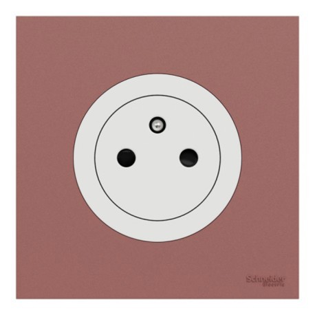 Schneider Odace - Prise 2P+T affleurante blanc craie - avec plaque de finition rose grenat - bornes auto - Réf : S920052-PCR