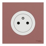 Schneider Odace - Prise 2P+T affleurante blanc craie - avec plaque de finition rose grenat - bornes auto - Réf : S920052-PCR