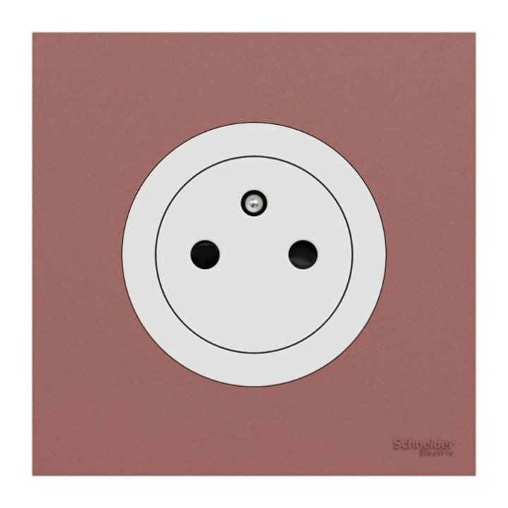Schneider Odace - Prise 2P+T affleurante blanc craie - avec plaque de finition rose grenat - bornes auto - Réf : S920052-PCR