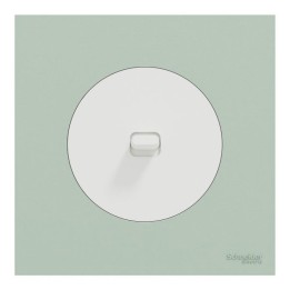 Schneider Odace - va-et-vient ou poussoir à levier blanc craie - 10AX - avec plaque de finition vert jade - Réf : S920203-PCV