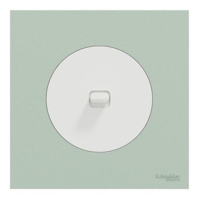 Schneider Odace - va-et-vient ou poussoir à levier blanc craie - 10AX - avec plaque de finition vert jade - Réf : S920203-PCV