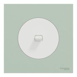 Schneider Odace - va-et-vient ou poussoir à levier blanc craie - 10AX - avec plaque de finition vert jade - Réf : S920203-PCV