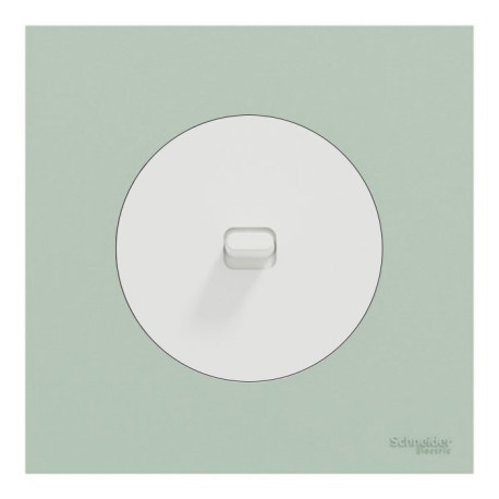Schneider Odace - va-et-vient ou poussoir à levier blanc craie - 10AX - avec plaque de finition vert jade - Réf : S920203-PCV