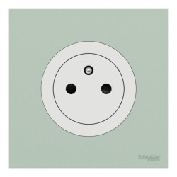 Schneider Odace - Prise 2P+T affleurante blanc craie - avec plaque de finition vert jade - bornes auto - Réf : S920052-PCV