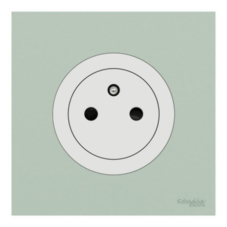 Schneider Odace - Prise 2P+T affleurante blanc craie - avec plaque de finition vert jade - bornes auto - Réf : S920052-PCV