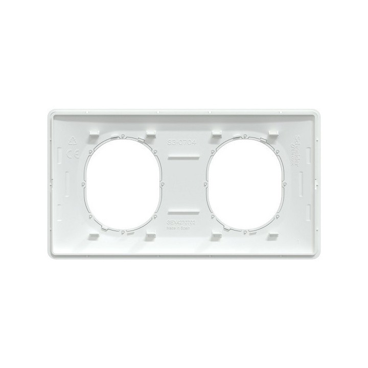 Schneider - Ovalis - Plaque de finition - 2 postes Horiz - 71mm - Blanc bague Argent Chromé - Réf : S320704F