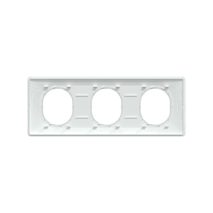 Schneider - Ovalis - Plaque de finition - 3 postes Horizontal - 71mm - Blanc bague Argent Chromé - Réf : S320706F