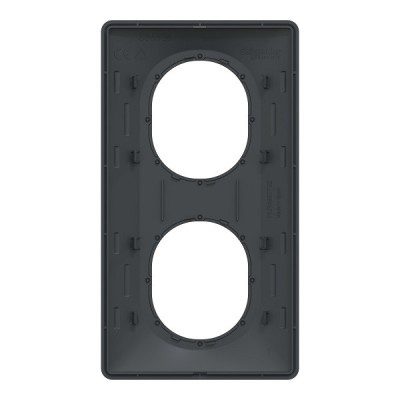 Schneider - Ovalis - Plaque de finition - 2 postes Vertical - 71mm - Anthracite bague Laiton - Réf : S340724E