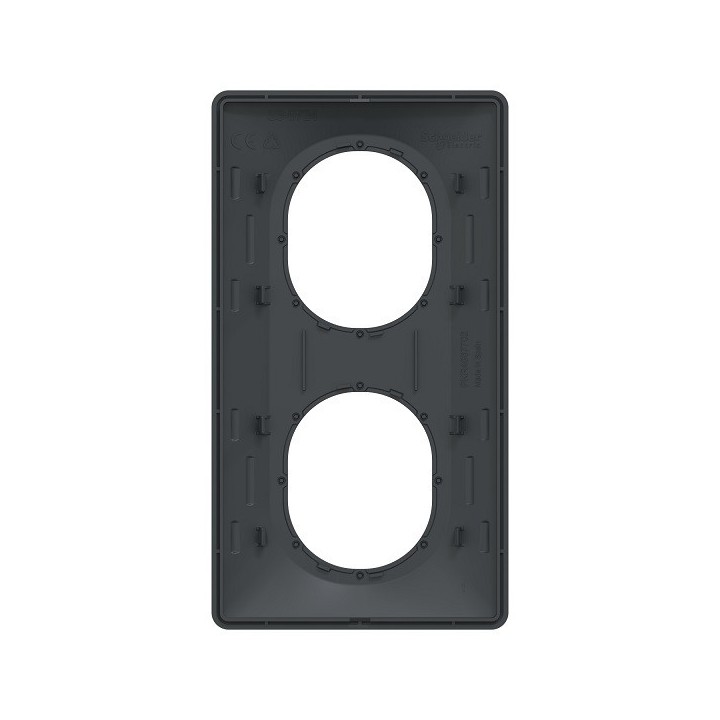 Schneider - Ovalis - Plaque de finition - 2 postes Vertical - 71mm - Anthracite bague Laiton - Réf : S340724E